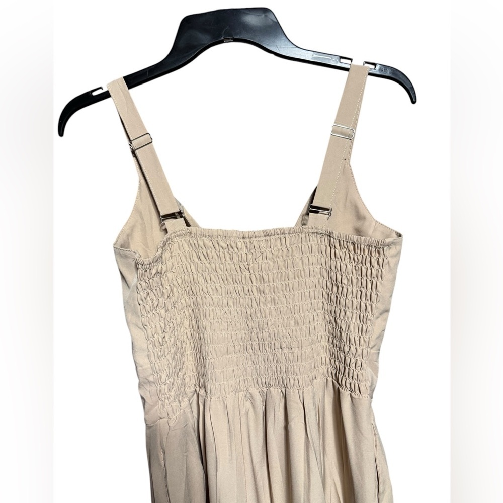 Colombian long beige bodysuit wide leg sleeveless v-neck size m - Picture 4 of 14